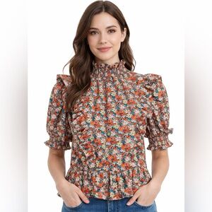 English Factory Floral Ruffle Peplum Blouse